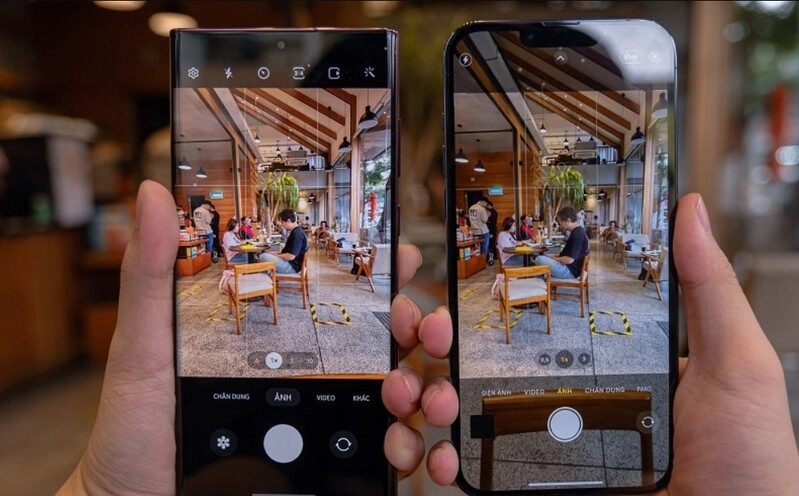 Giao diện ứng dụng camera trên iPhone, Samsung, và Pixel